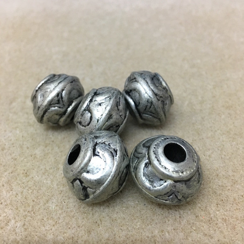 15x19mm Rondelle (10) - Pewter - Moroccan Style Vintage Beads
