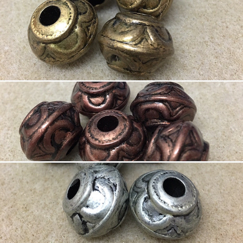 15x19mm Rondelle (10) - Pewter - Moroccan Style Vintage Beads