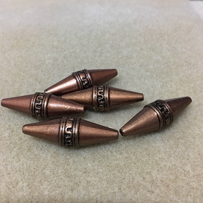 40x13mm Elongated Bicone (10) - Ancient Brass - Moroccan Style Vintage Beads - Bead Shack