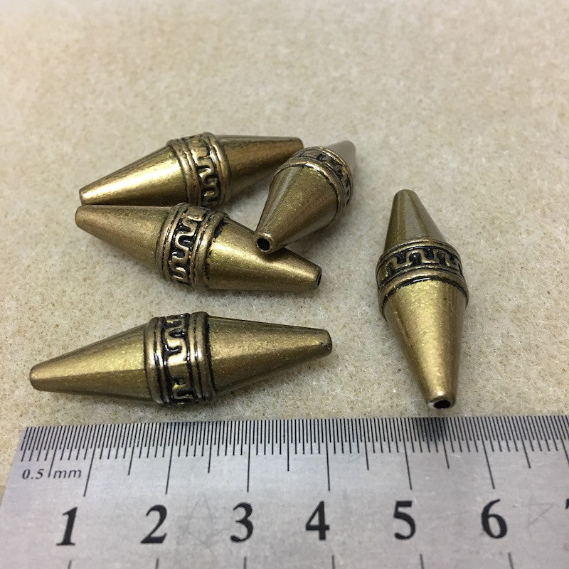 40x13mm Elongated Bicone (10) - Ancient Gold - Moroccan Style Vintage Beads
