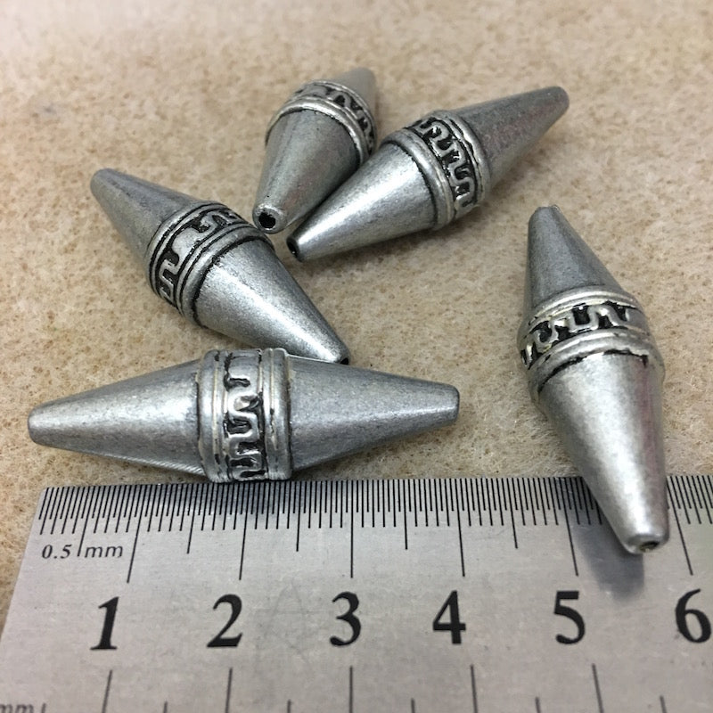 40x13mm Elongated Bicone (10) - Pewter - Moroccan Style Vintage Beads