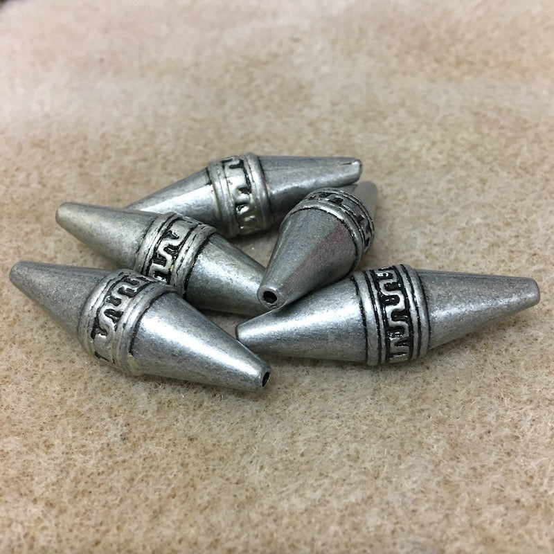 40x13mm Elongated Bicone (10) - Pewter - Moroccan Style Vintage Beads