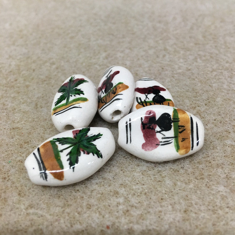 23x15mm Oval (5) - Peasant Woman - Ceramic Hand Painted Vintage Beads