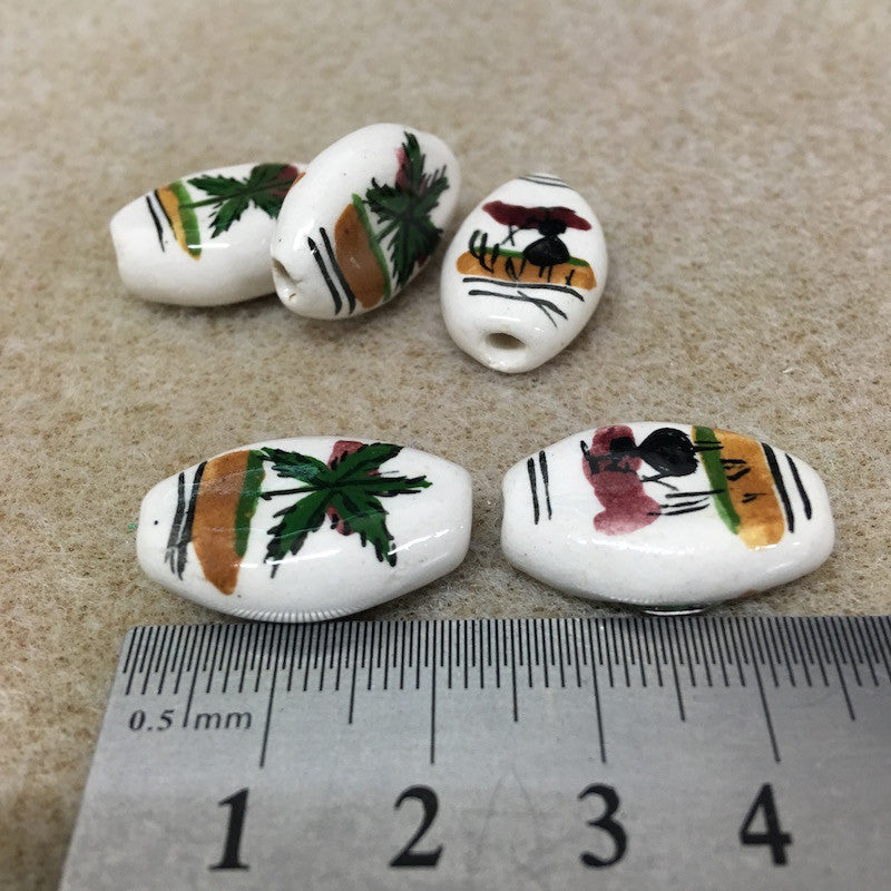 23x15mm Oval (5) - Peasant Woman - Ceramic Hand Painted Vintage Beads