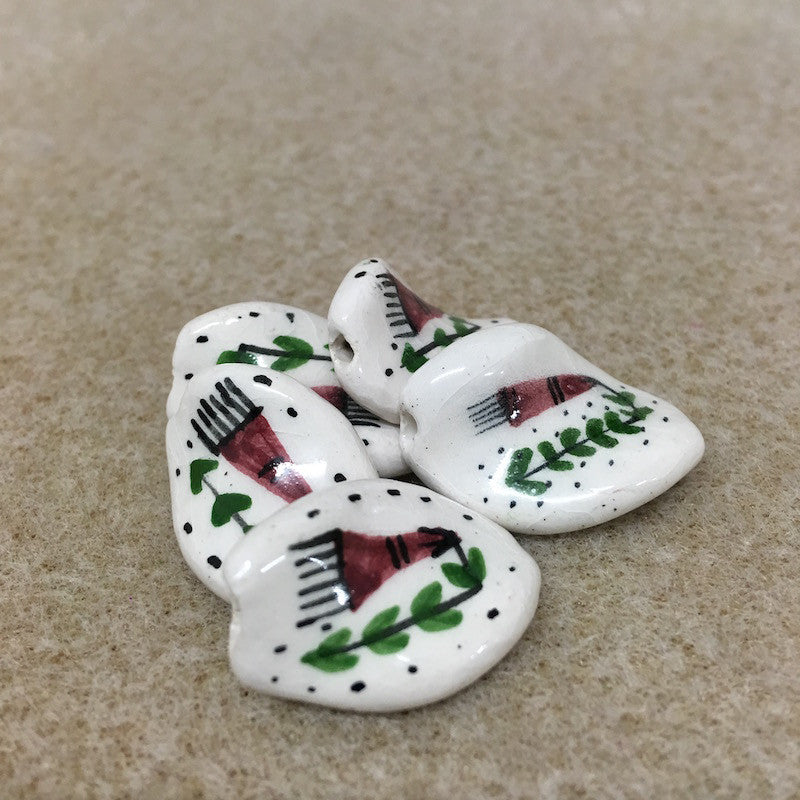 25x17mm Twisted Oval (5) - Farm Tool - Ceramic Hand Painted Vintage Beads