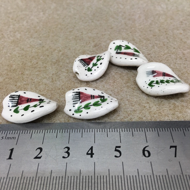 25x17mm Twisted Oval (5) - Farm Tool - Ceramic Hand Painted Vintage Beads