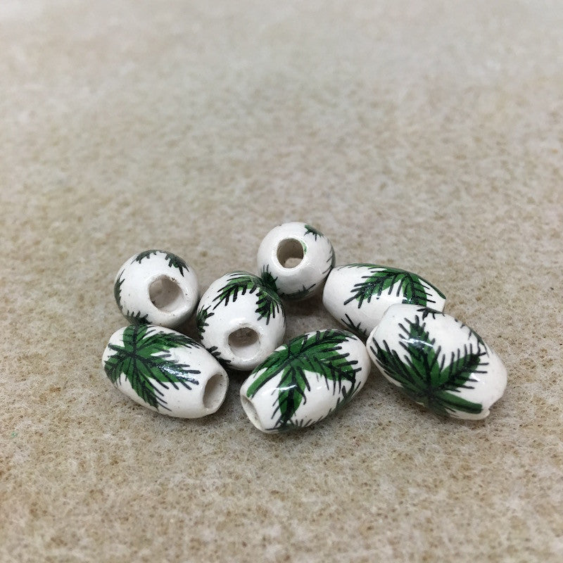 15x10mm Barrel (5) - Hemp - Ceramic Hand Painted Vintage Beads