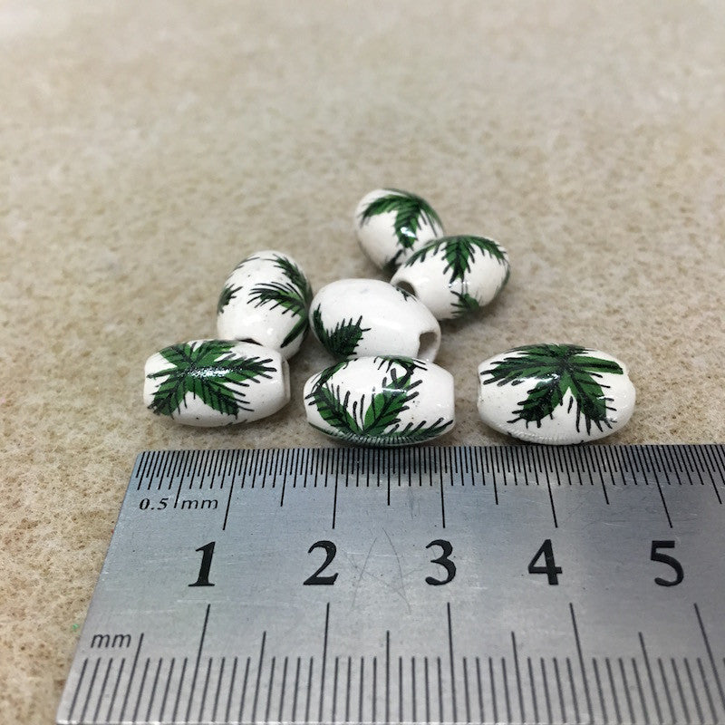 15x10mm Barrel (5) - Hemp - Ceramic Hand Painted Vintage Beads