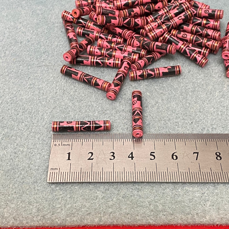 28x4mm Tube (5) - Terracotta Hand Painted Vintage Beads