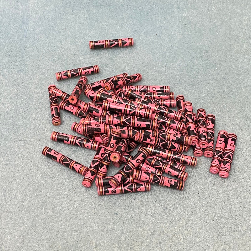 28x4mm Tube (5) - Terracotta Hand Painted Vintage Beads