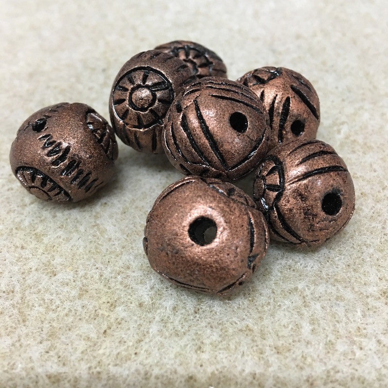 20x20mm Round w. Sun & Lines (10) - Antique Copper - Vintage Clay Beads - Bead Shack