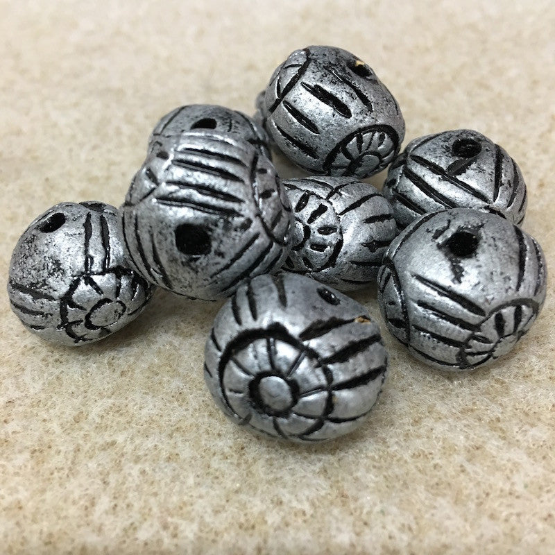 20x20mm Round w. Sun & Lines (10) - Antique Silver - Vintage Clay Beads