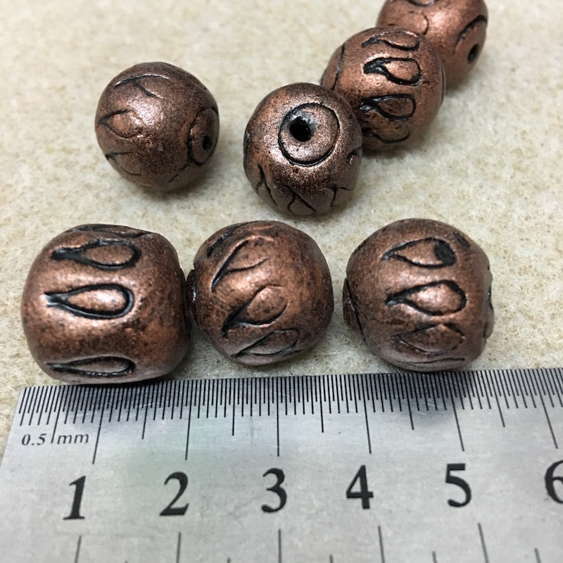 15x15mm Drum w. Teardrops (10) - Antique Copper - Vintage Clay Beads