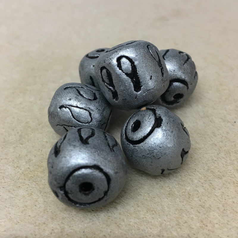 15x15mm Drum w. Teardrops (10) - Antique Silver - Vintage Clay Beads