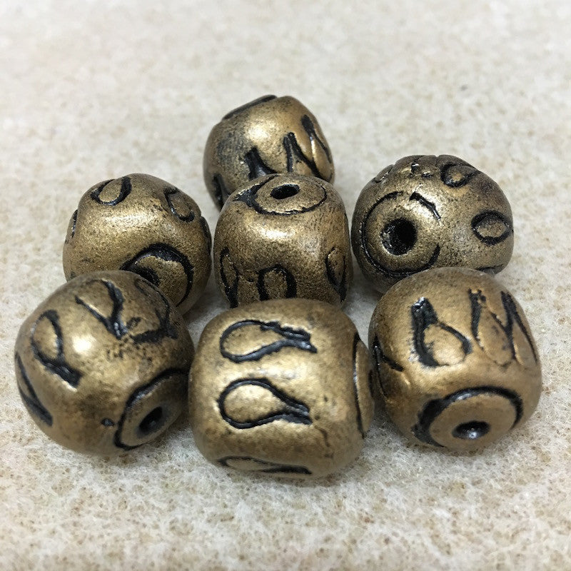 15x15mm Drum w. Teardrops (10) - Antique Gold - Vintage Clay Beads