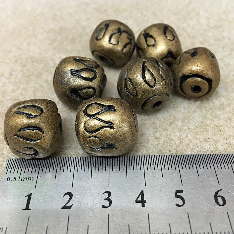 15x15mm Drum w. Teardrops (10) - Antique Gold - Vintage Clay Beads