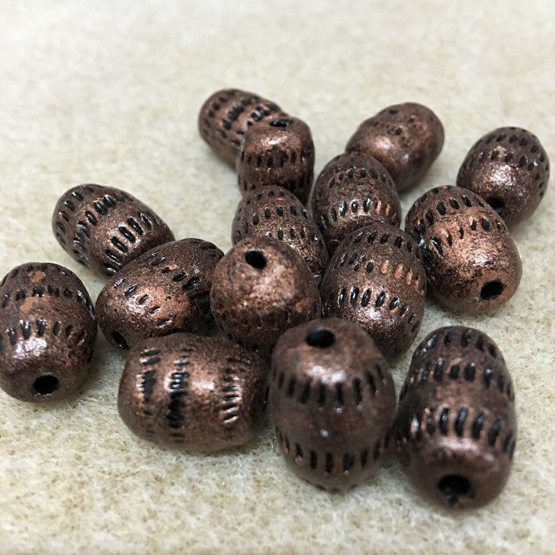 16x12mm Barrel w. Tiny Lines (10) - Antique Copper - Vintage Clay Beads - Bead Shack