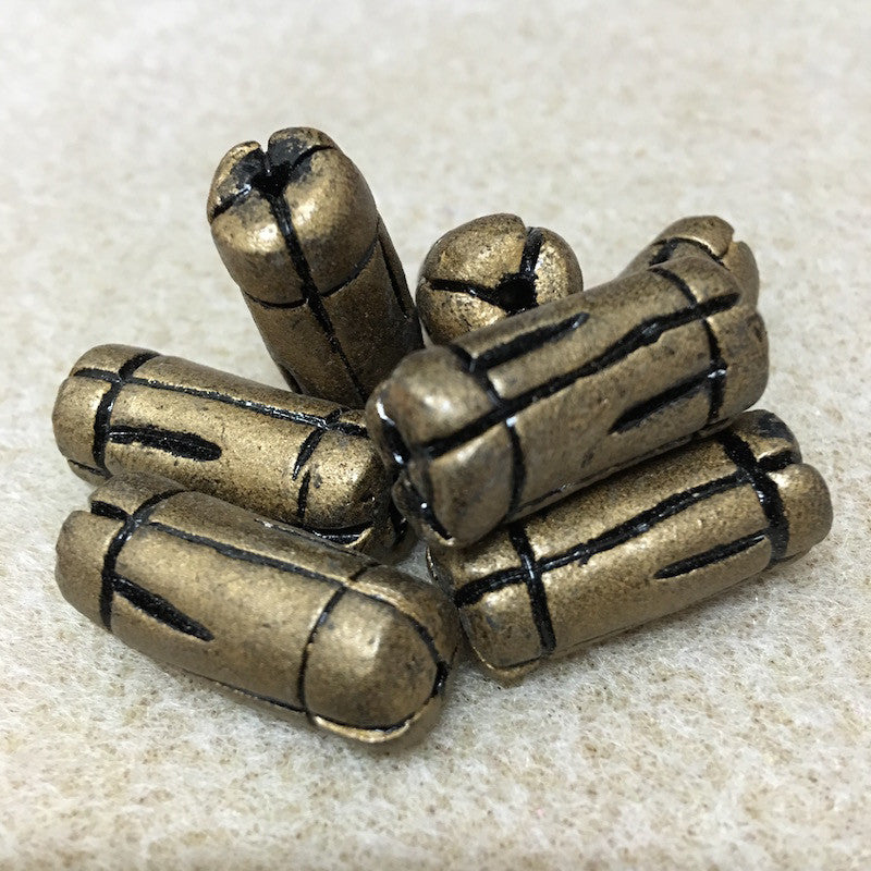 28x10mm Tube w. Lines (10) - Antique Gold - Vintage Clay Beads