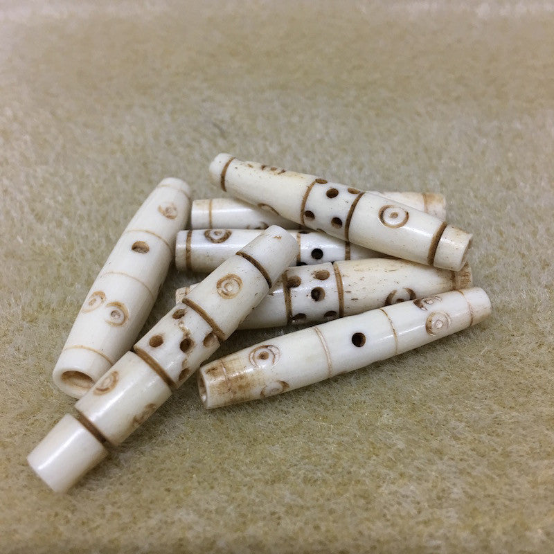 37x7mm Hair Pipe Bead (10) - Vintage Bone Beads