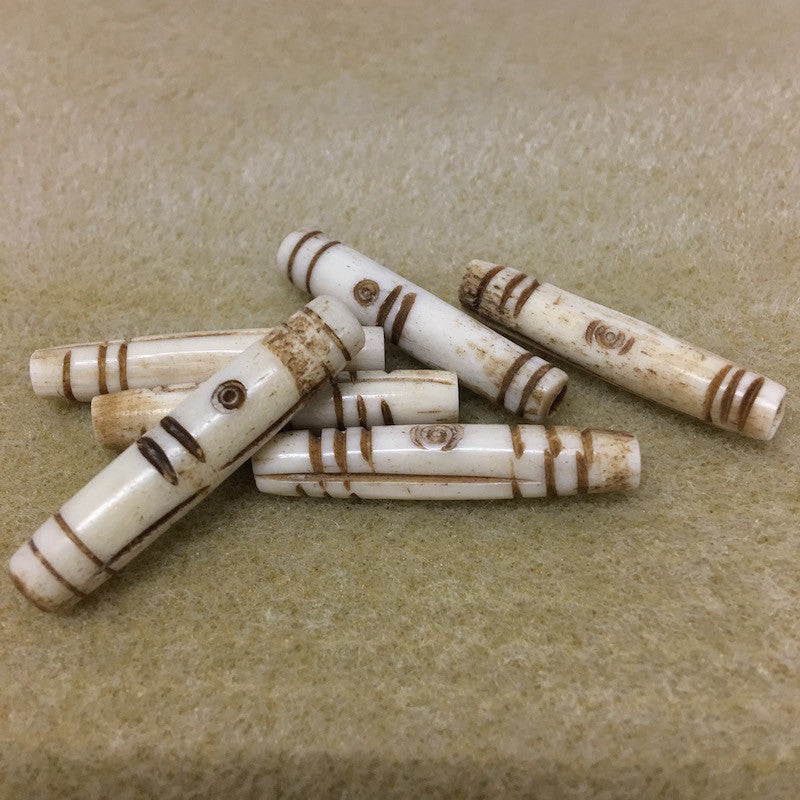 36x7mm Hair Pipe Bead (10) - Vintage Bone Beads