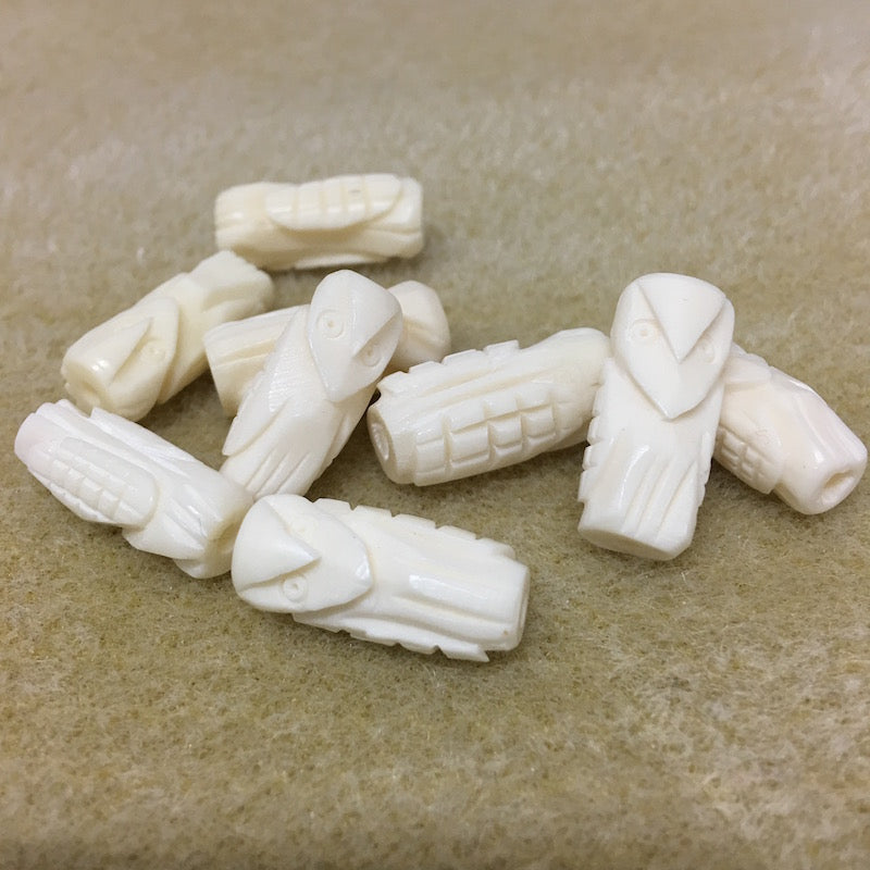 20x10mm Owl Bead (10) - Vintage Bone Beads