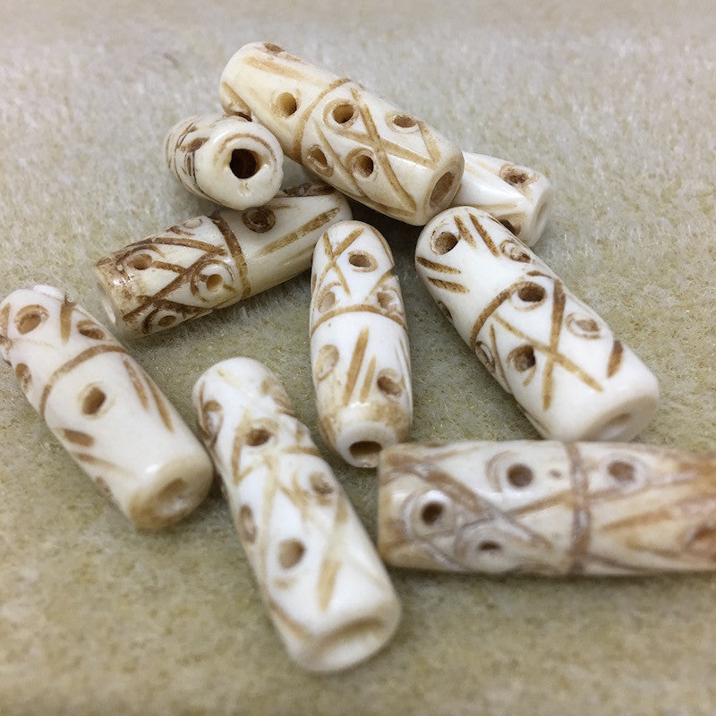 25x8mm Tube Bead (10) - Vintage Bone Beads