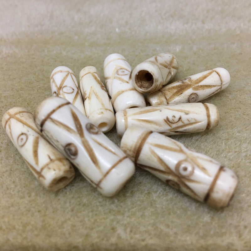 25x8mm Tube Bead (10) - Vintage Bone Beads