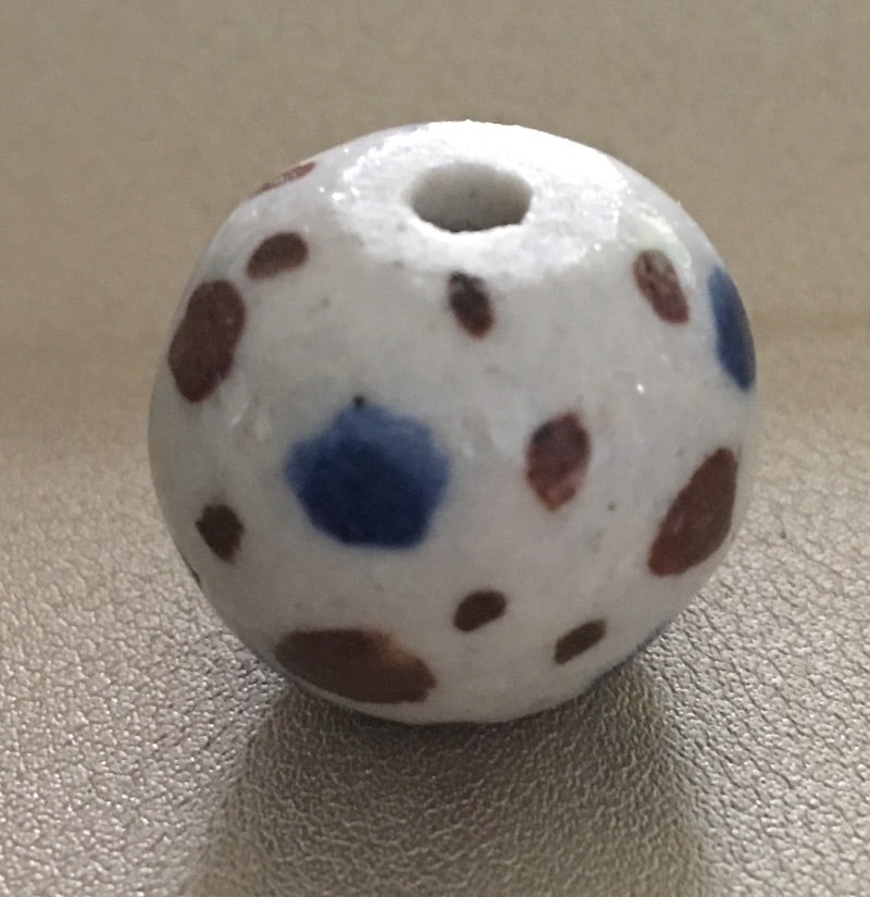 20mm Round (5) - White/Brown/Blue - Ceramic Vintage Replica Trade Beads