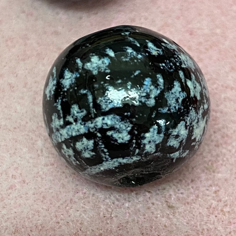 18mm Round (5) - Black w. White Powdered Glass Design - Glass Vintage Trade Beads
