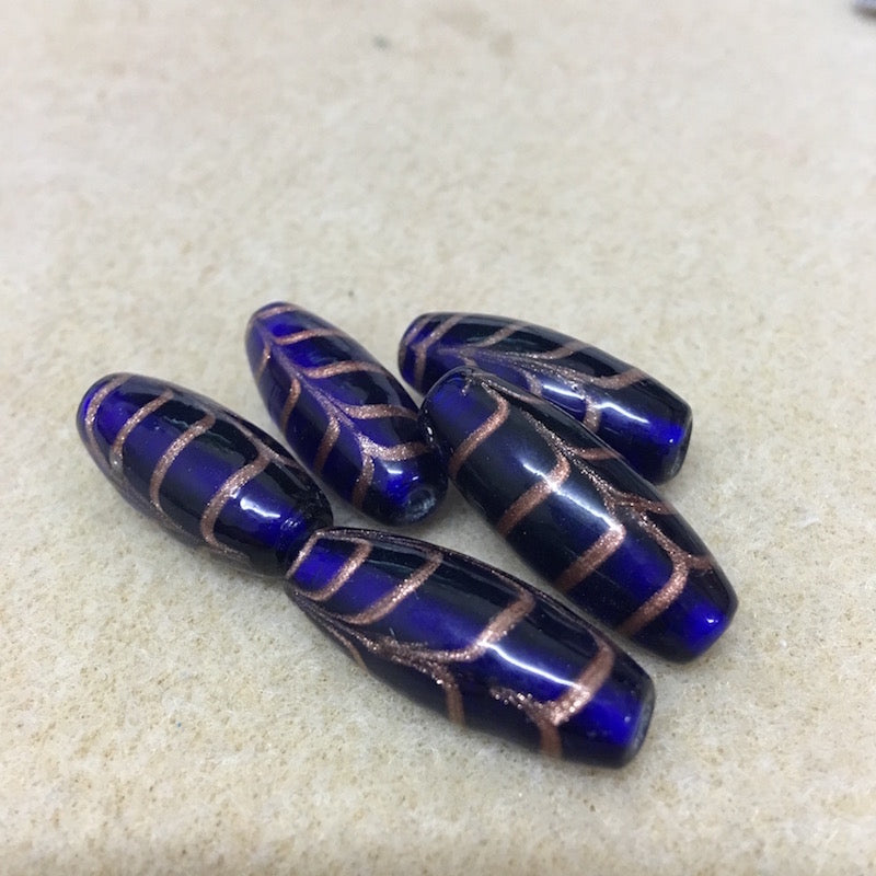 25x10mm Oval (5) - Transparent Blue w. Aventurine - Glass Vintage Replica Trade Beads