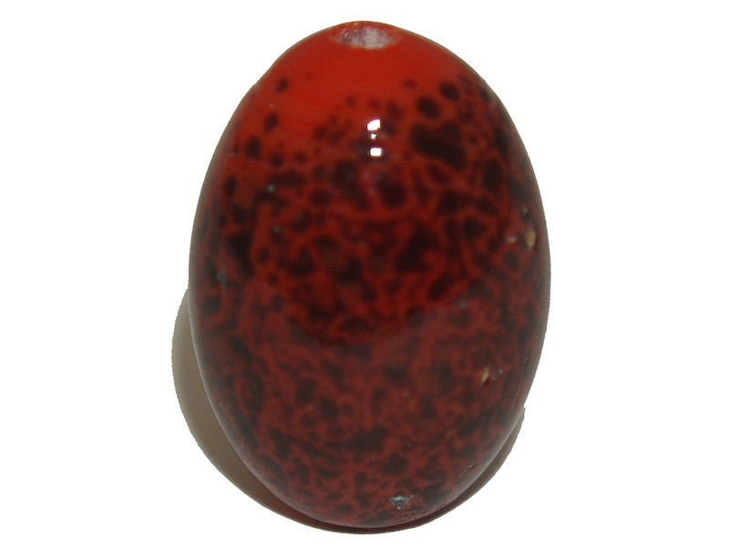 19x14mm Oval (10) - Red w. Rolled Crumb - Vintage Glass Lampwork Beads