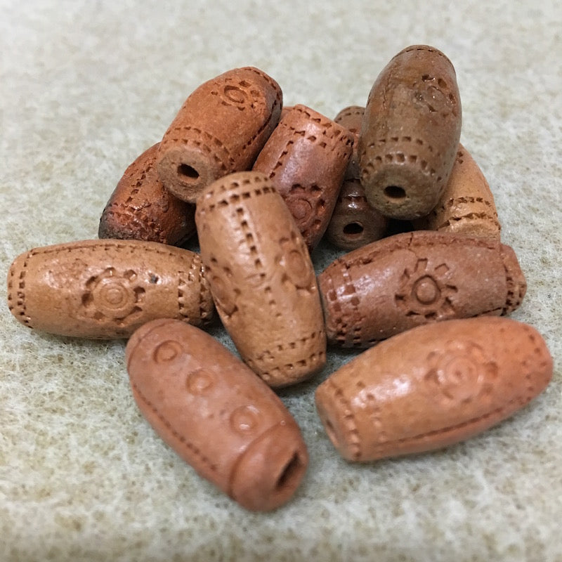 18x12mm Tube (10) - Dots & 1 Sun - Vintage Clay Beads