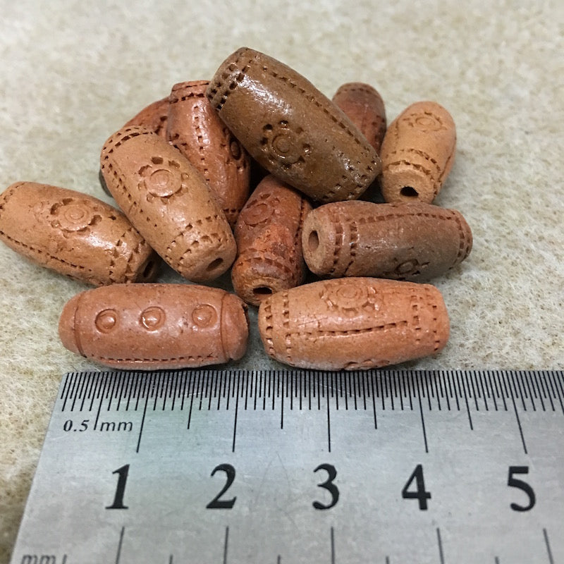 18x12mm Tube (10) - Dots & 1 Sun - Vintage Clay Beads