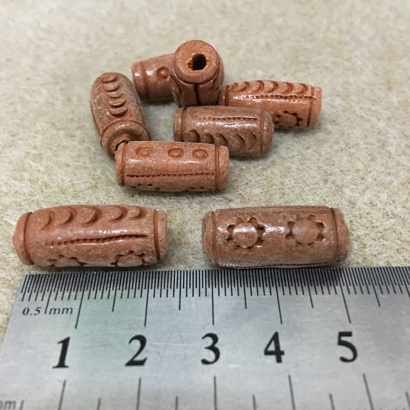 22mm Tube (10) - Dots & 1 Sun - Vintage Clay Beads