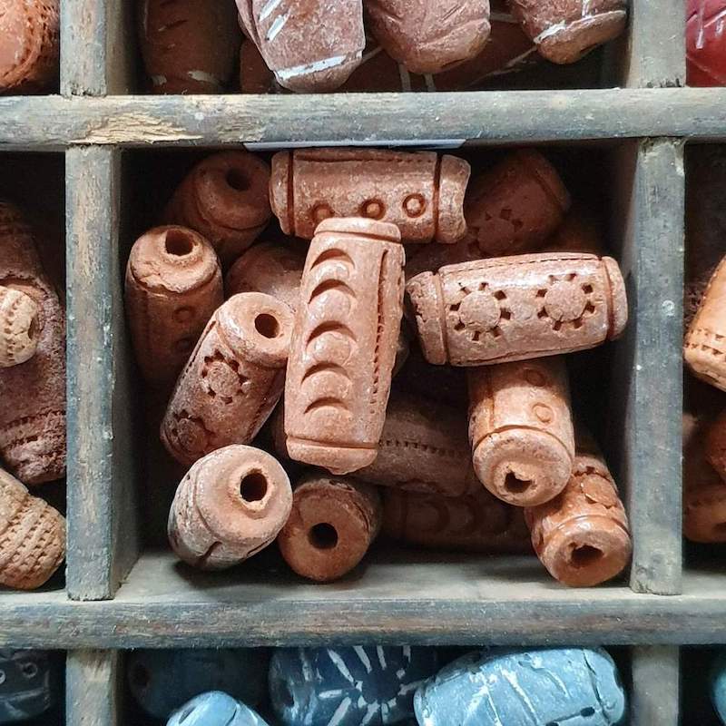 22mm Tube (10) - Dots & 1 Sun - Vintage Clay Beads