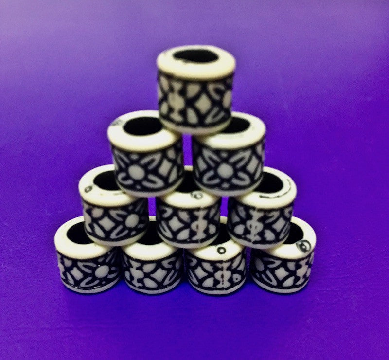 7x7mm Tube Vintage Beads (10) - Black/White