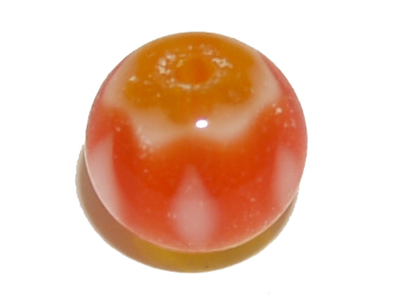 6mm Round (25) - White, Orange & Yellow - Vintage Chevron Glass Beads