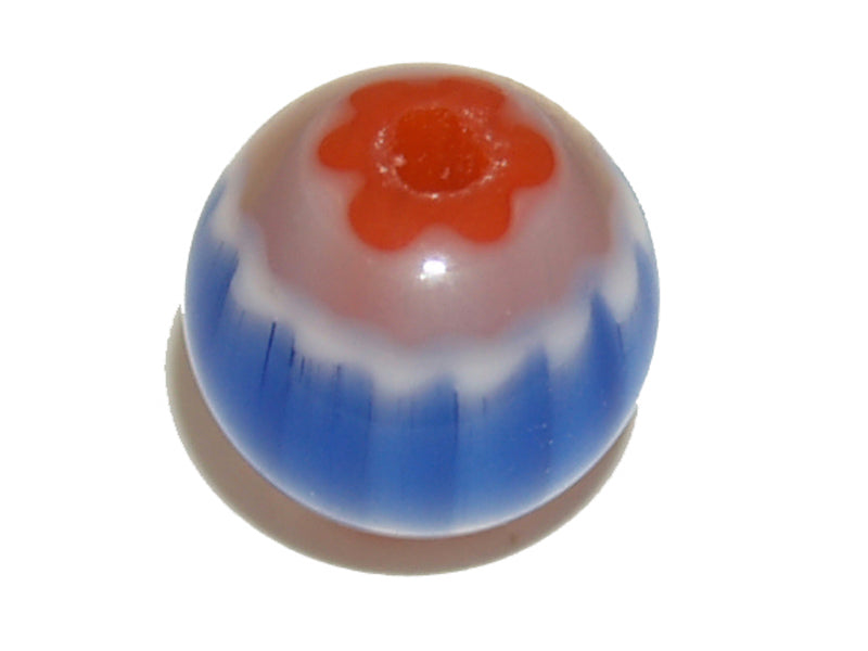 8mm Round (25) - Blue & Red - Vintage Chevron Glass Beads