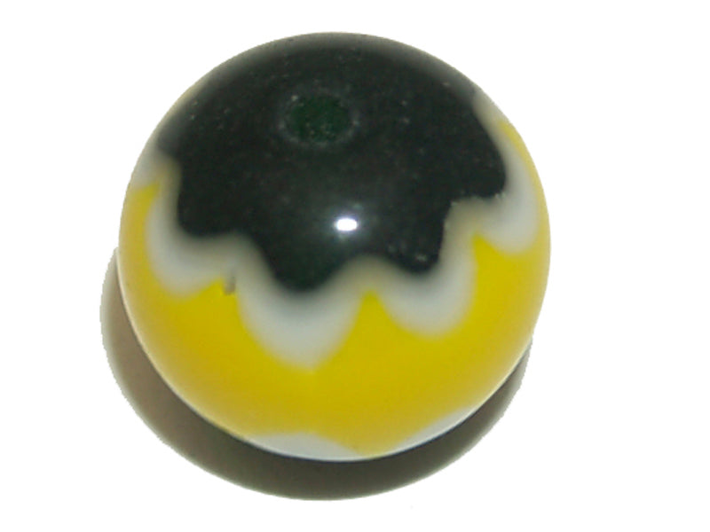 8mm Round (25) - Yellow & Black - Vintage Chevron Glass Beads
