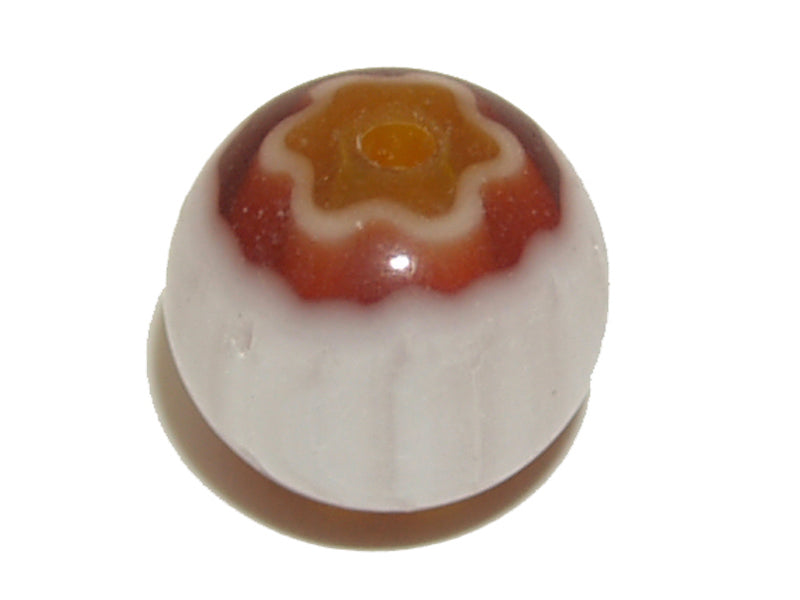 8mm Round (25) - White, Red & Yellow - Vintage Chevron Glass Beads