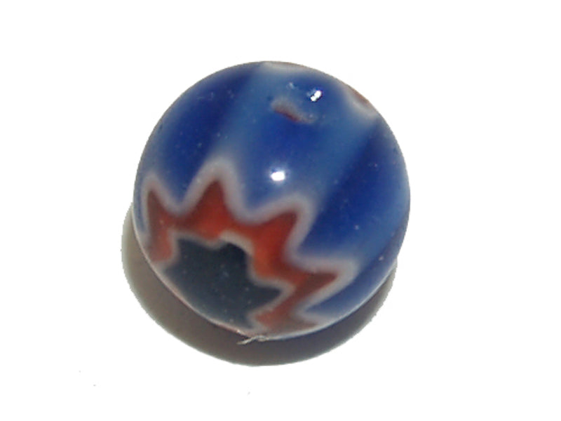 6mm Cross Drilled Round (25) - Blue, Red & White - Vintage Chevron Glass Beads