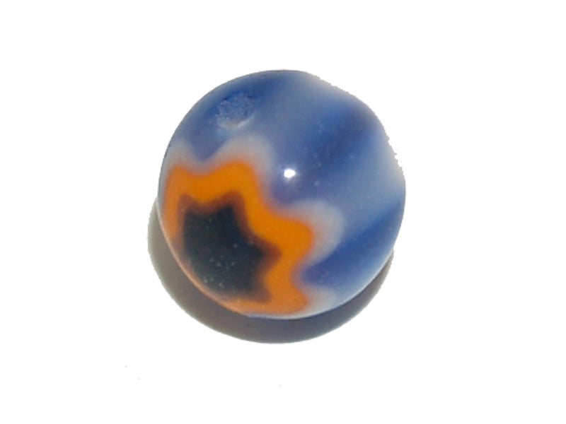 6mm Cross Drilled Round (25) - Blue & Orange - Vintage Chevron Glass Beads