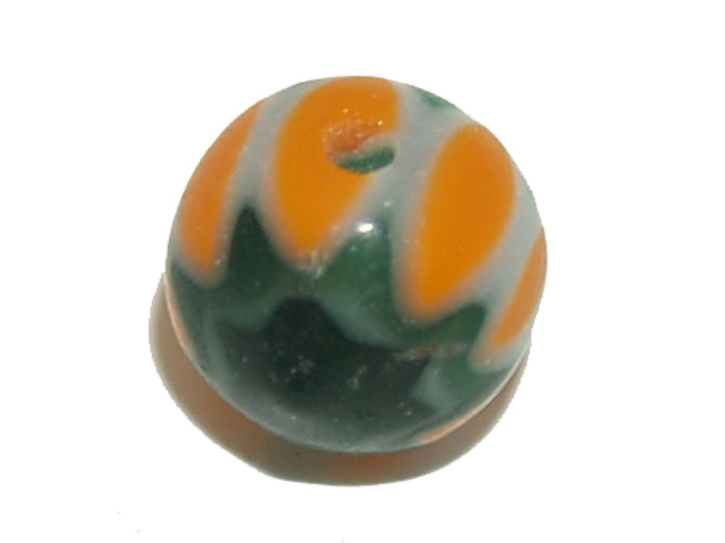 6mm Cross Drilled Round (25) - Orange & Green - Vintage Chevron Glass Beads