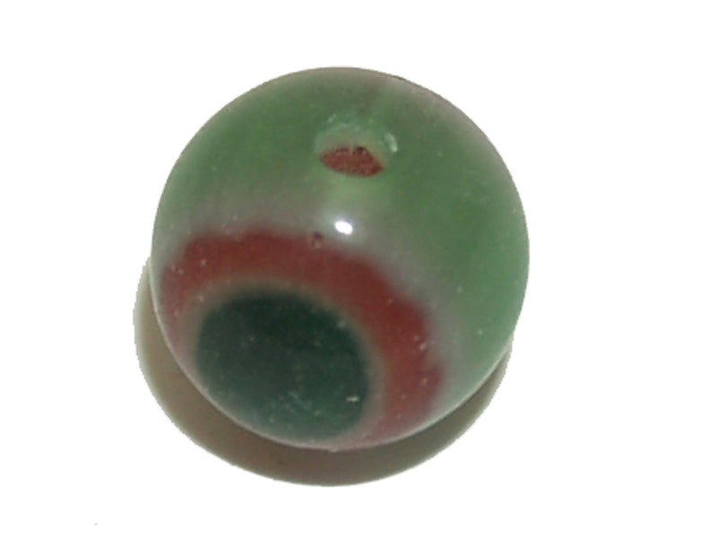 6mm Cross Drilled Round (25) - Green & Red - Vintage Chevron Glass Beads