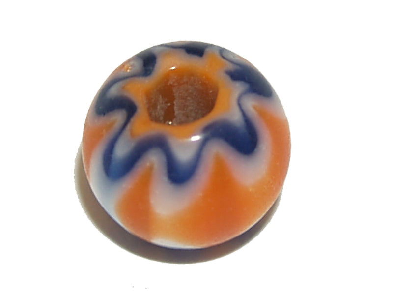 8mm Round (25) - Orange & Blue - Vintage Chevron Glass Beads