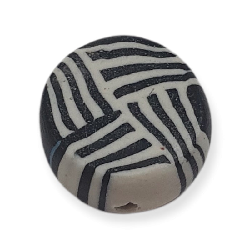 12mm Coin Fimo Beads (10) - Black/White Geometric Lines