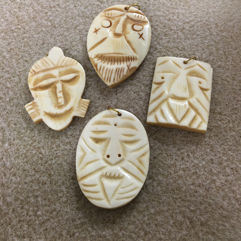 BONE Tribal Pendant (1) - Oblong Face - Vintage Bone Pemdant Beads