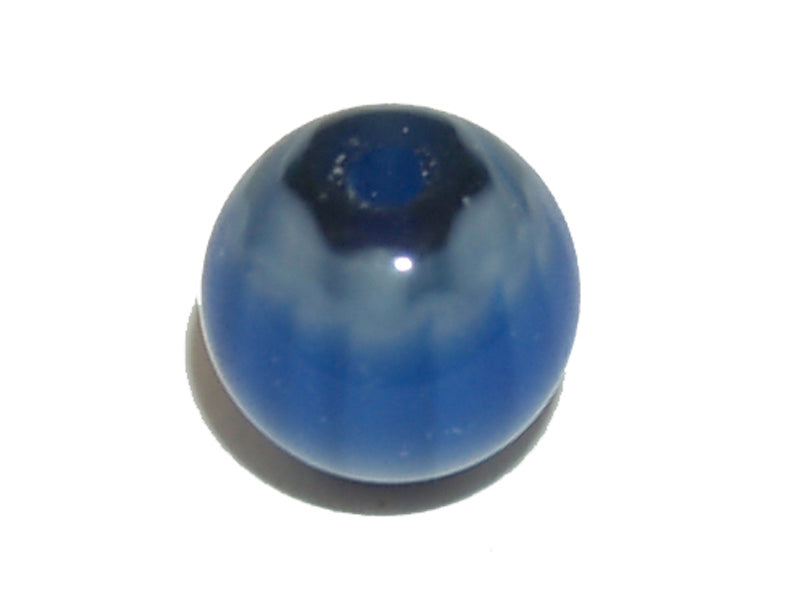 6mm Round (25) - Blue, Black & White - Vintage Chevron Glass Beads