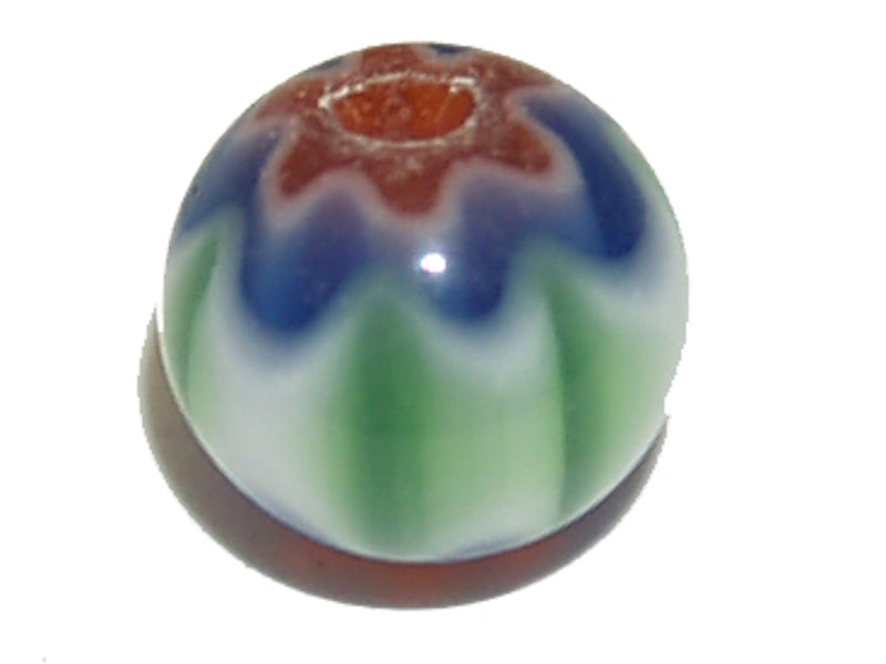 6mm Round (25) - Blue, Green & Red - Vintage Chevron Glass Beads