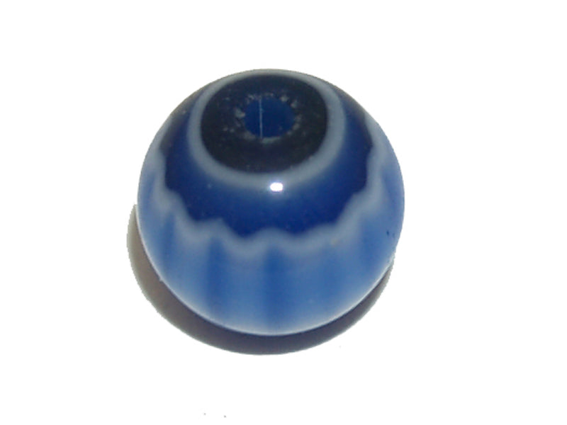 6mm Round (25) - Blue & Black - Vintage Chevron Glass Beads